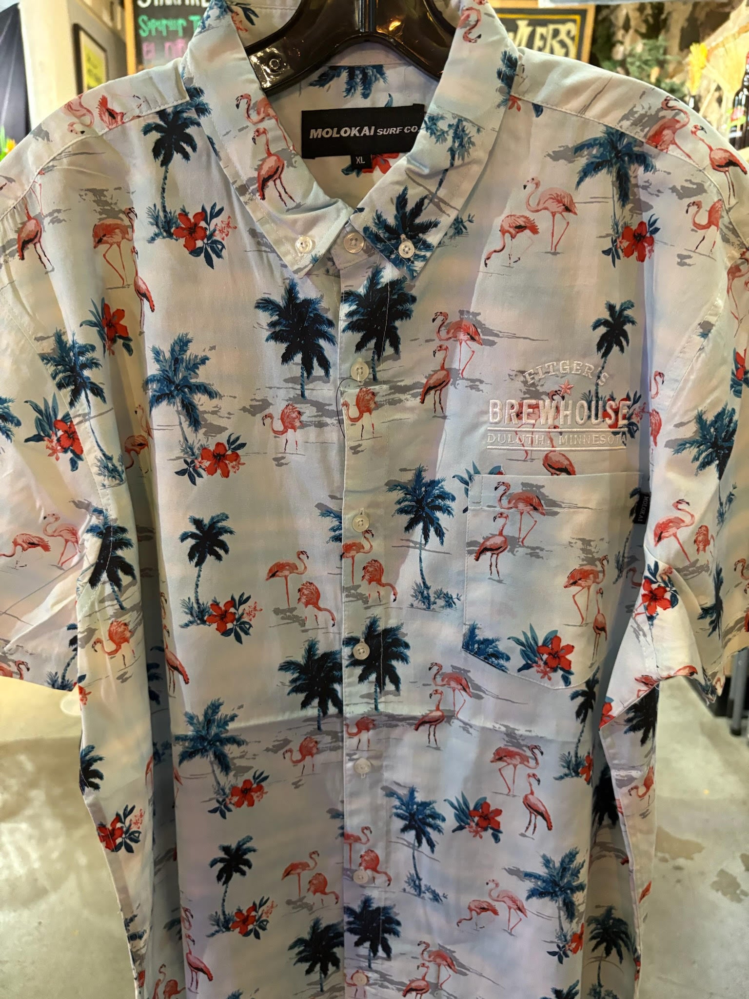new Brewhouse Hawaii Party Shirt-palm trees and flammingos