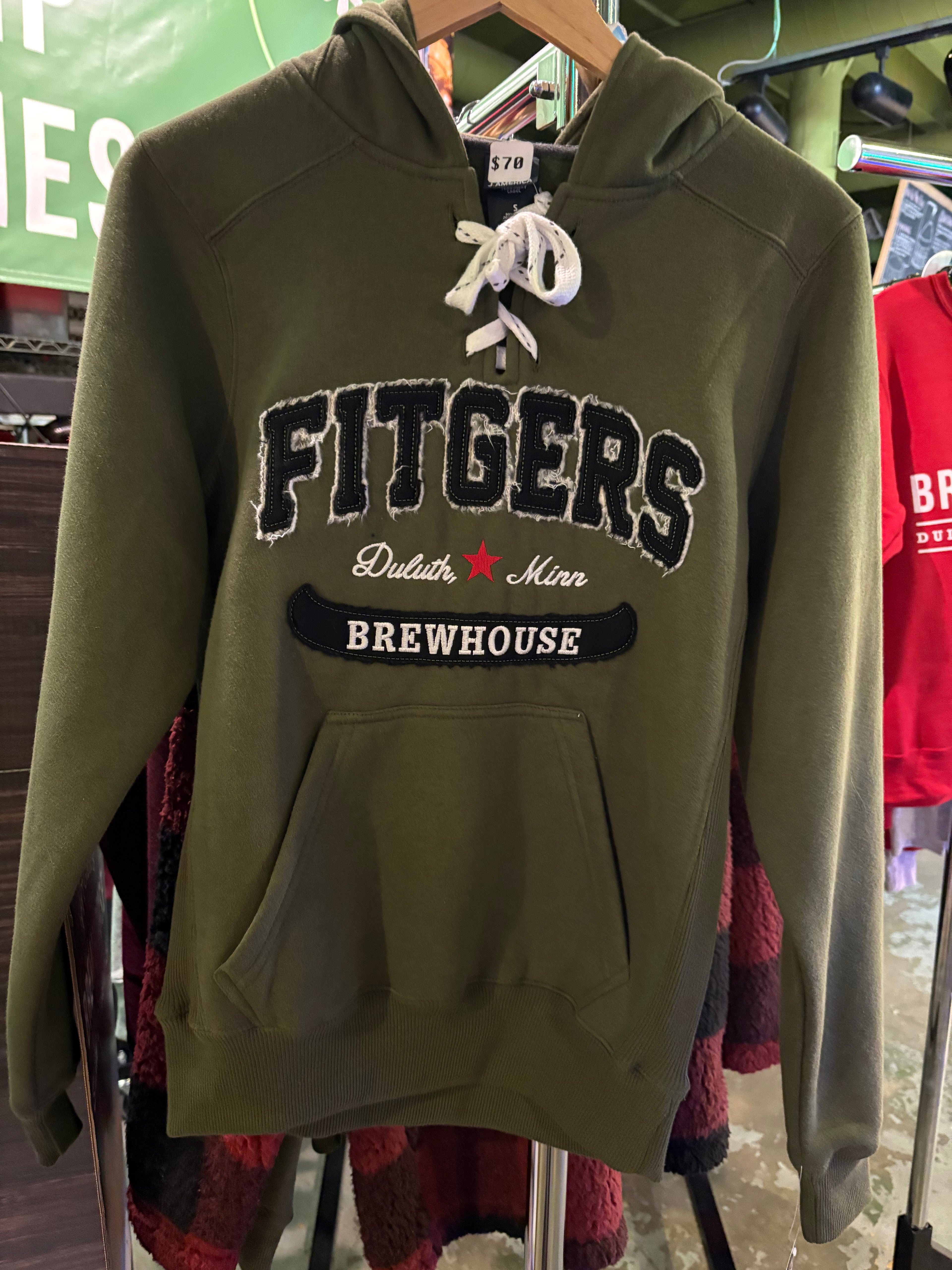 New Heavy-Weight Hockey-Lace Hooded Sweatshirt- army green