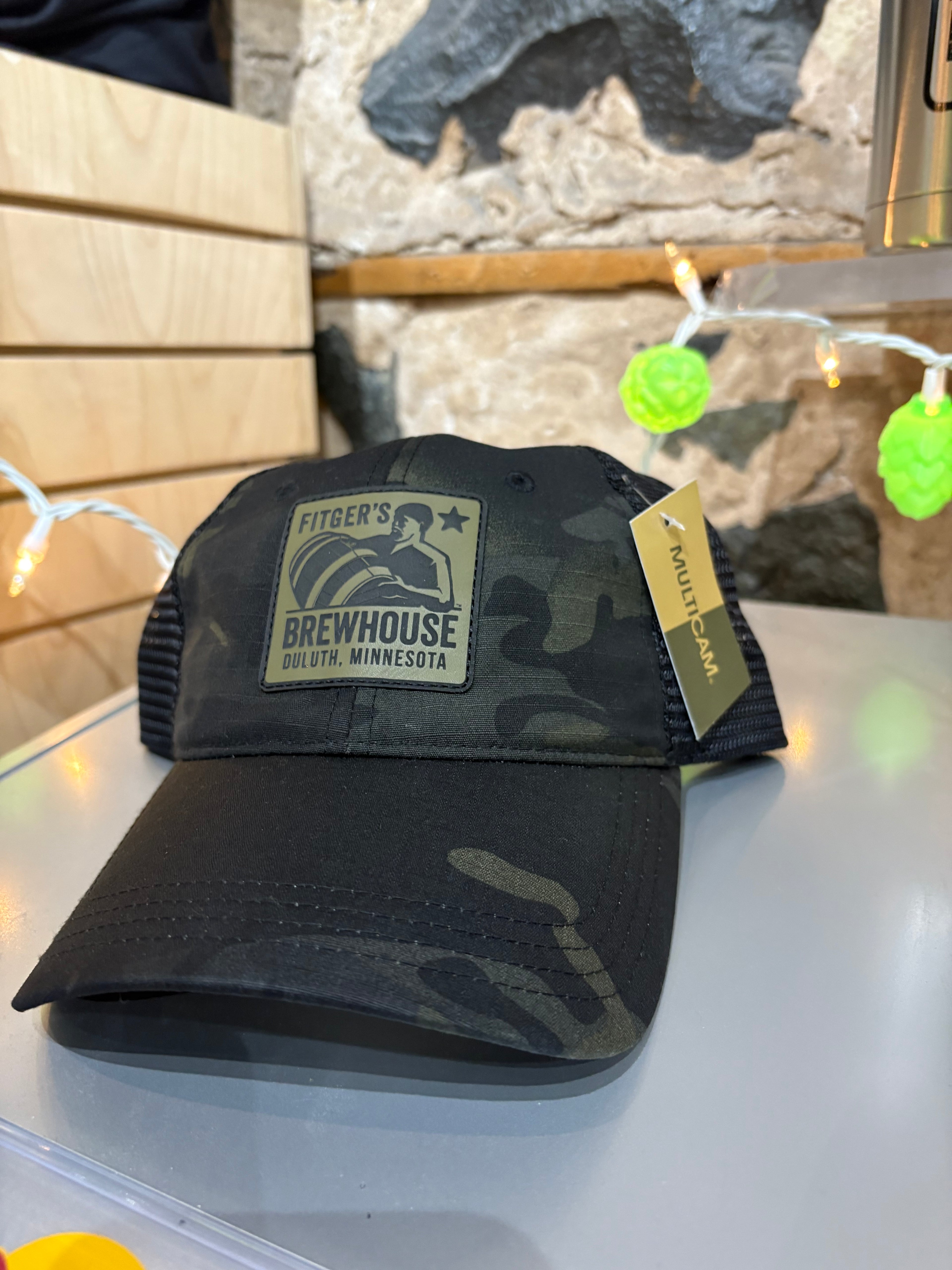 NEW black military Camo Hat with leather patch