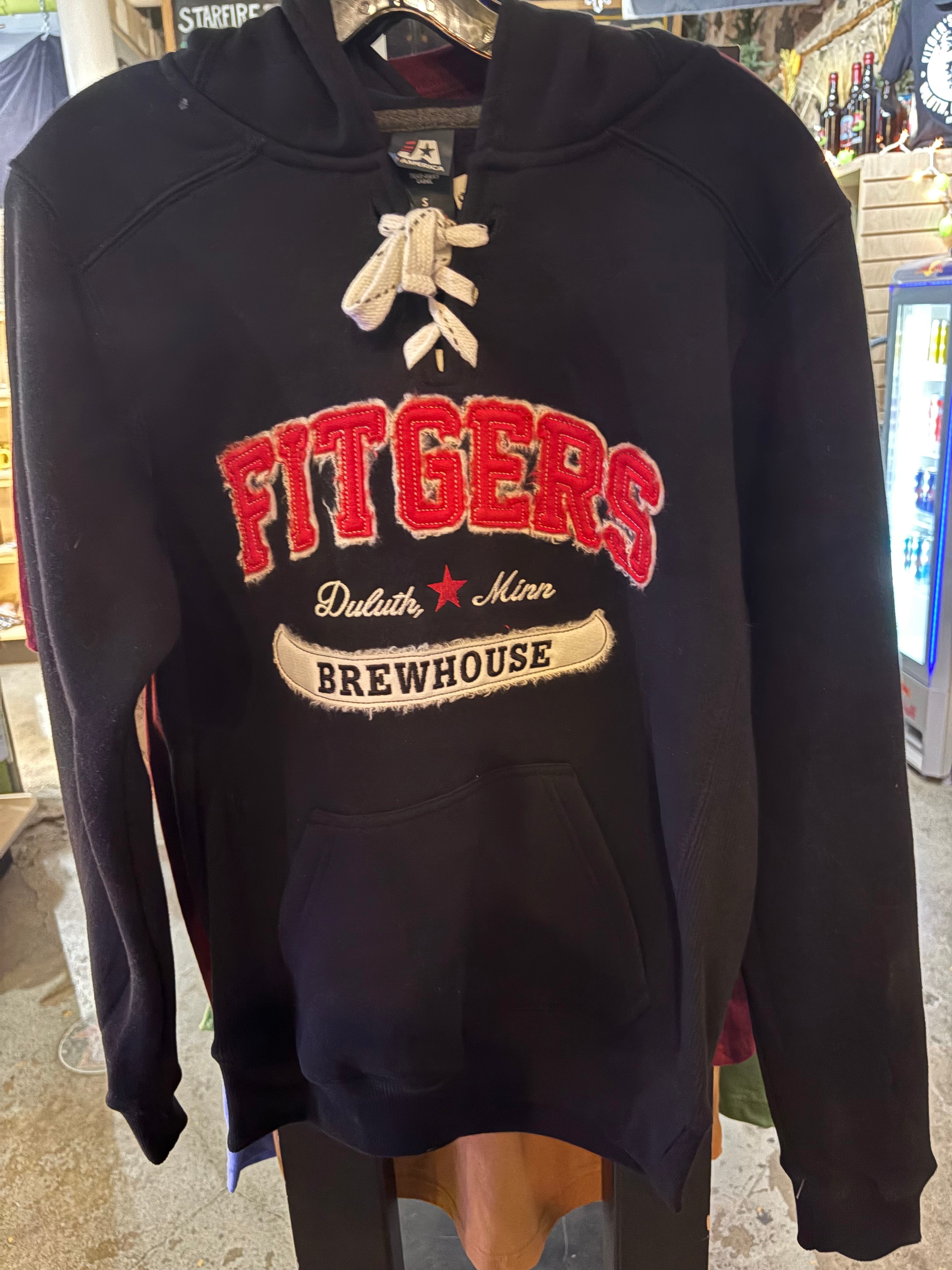 New Heavy-Weight Hockey-Lace Hooded Sweatshirt- black