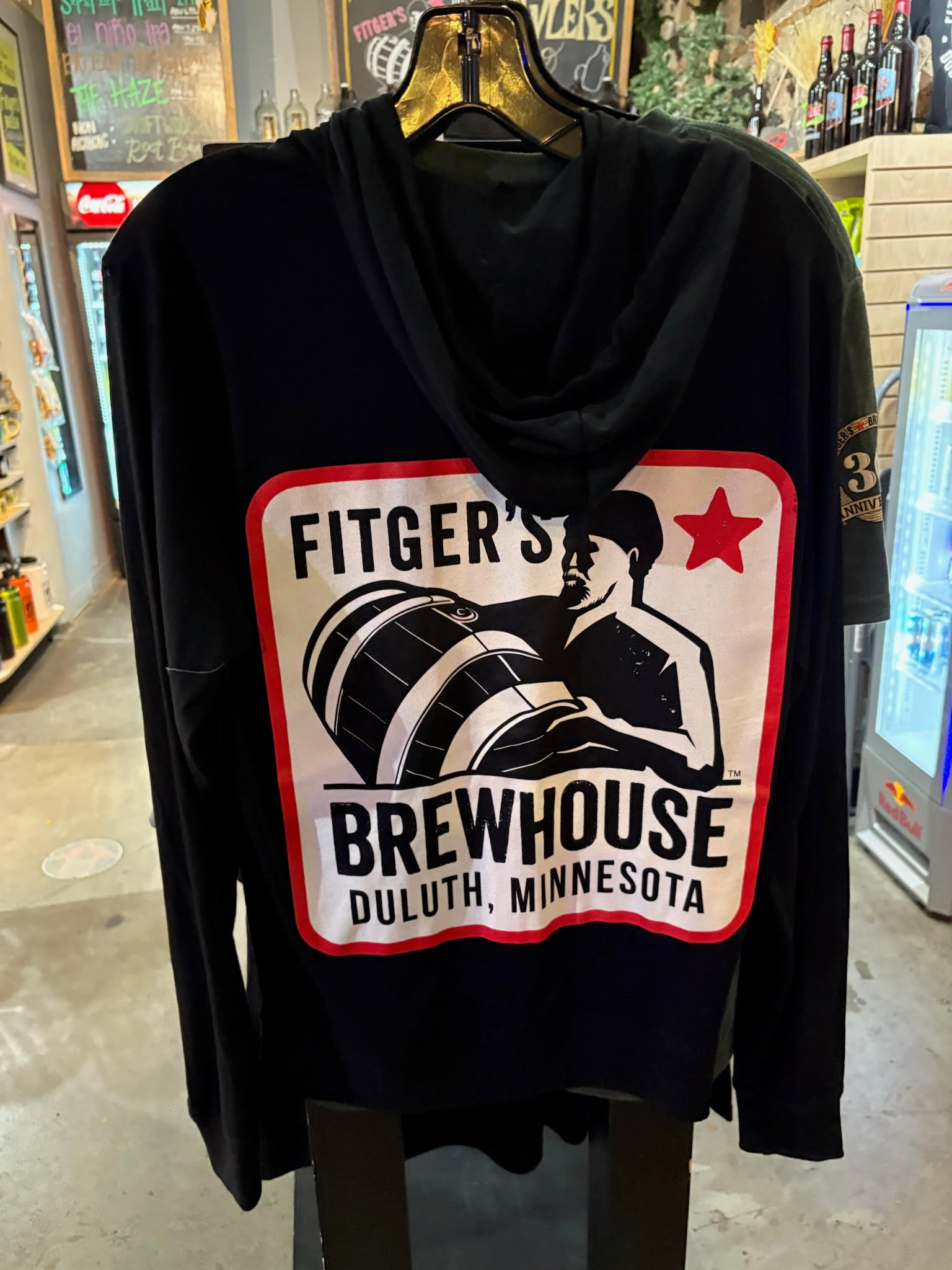 NEW Black zip up hoodie with Huge Kegman logo on back – Fitger's Brewhouse