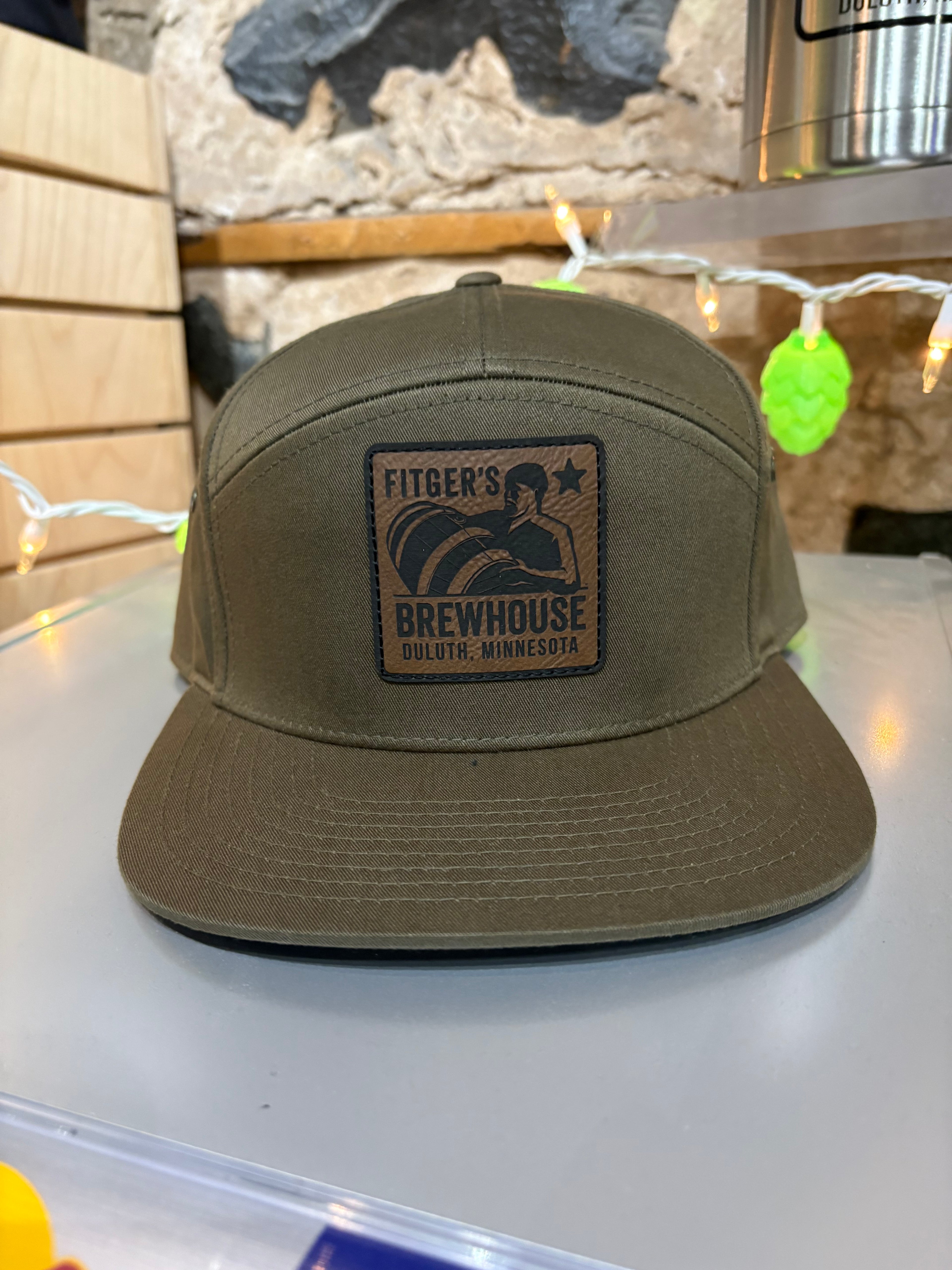 NEW  green 7-panel hat with leather patch