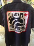 new Brewers Work shirt with huge Fitgers  logo on the back-dark grey