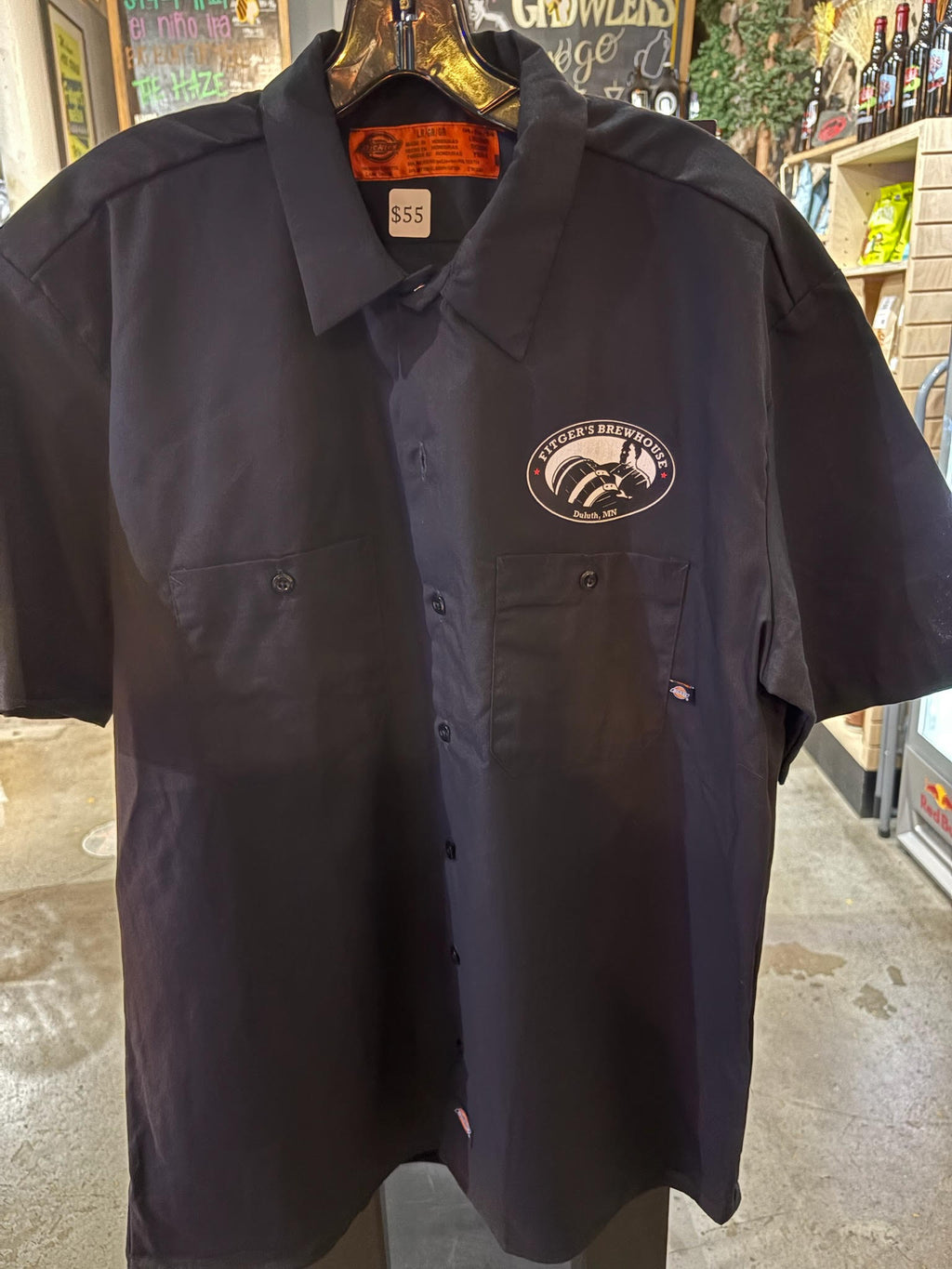 new Brewers Work shirt with huge Fitgers  logo on the back--grey