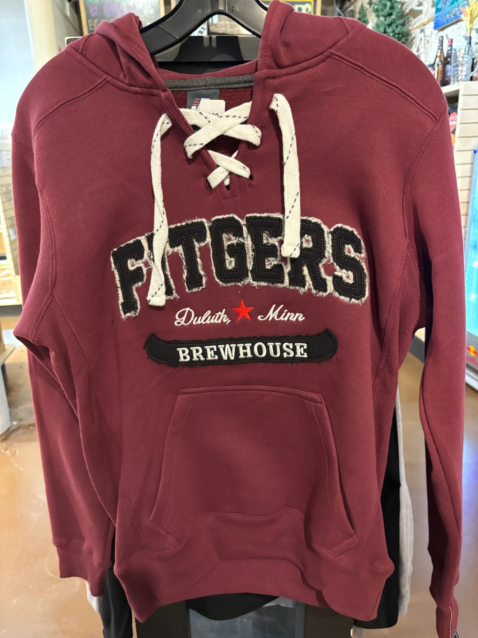 New Heavy-Weight Hockey-Lace Hooded Sweatshirt- Maroon