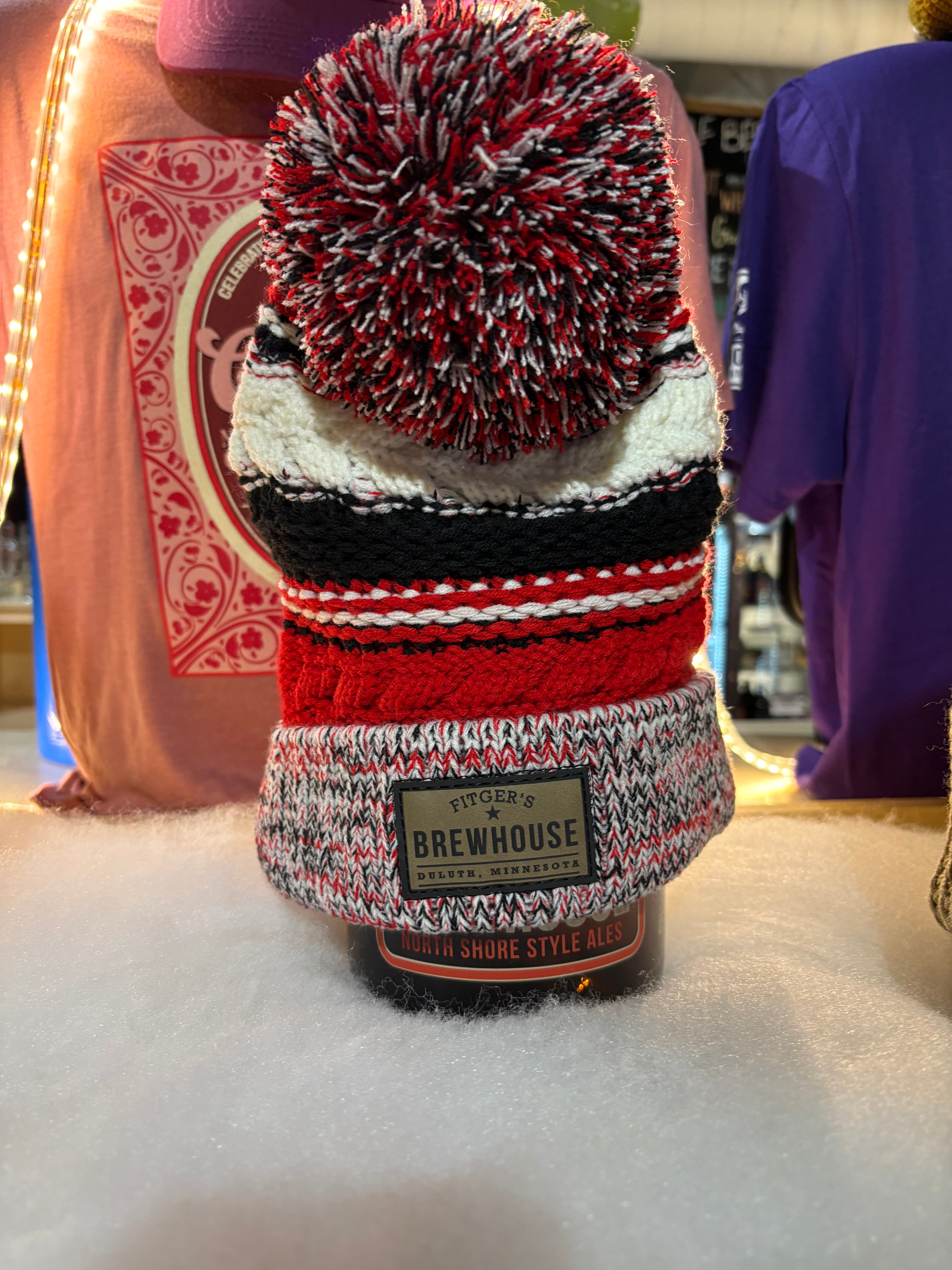 NEW Knit Hat W/Pom multiple colors-red main color