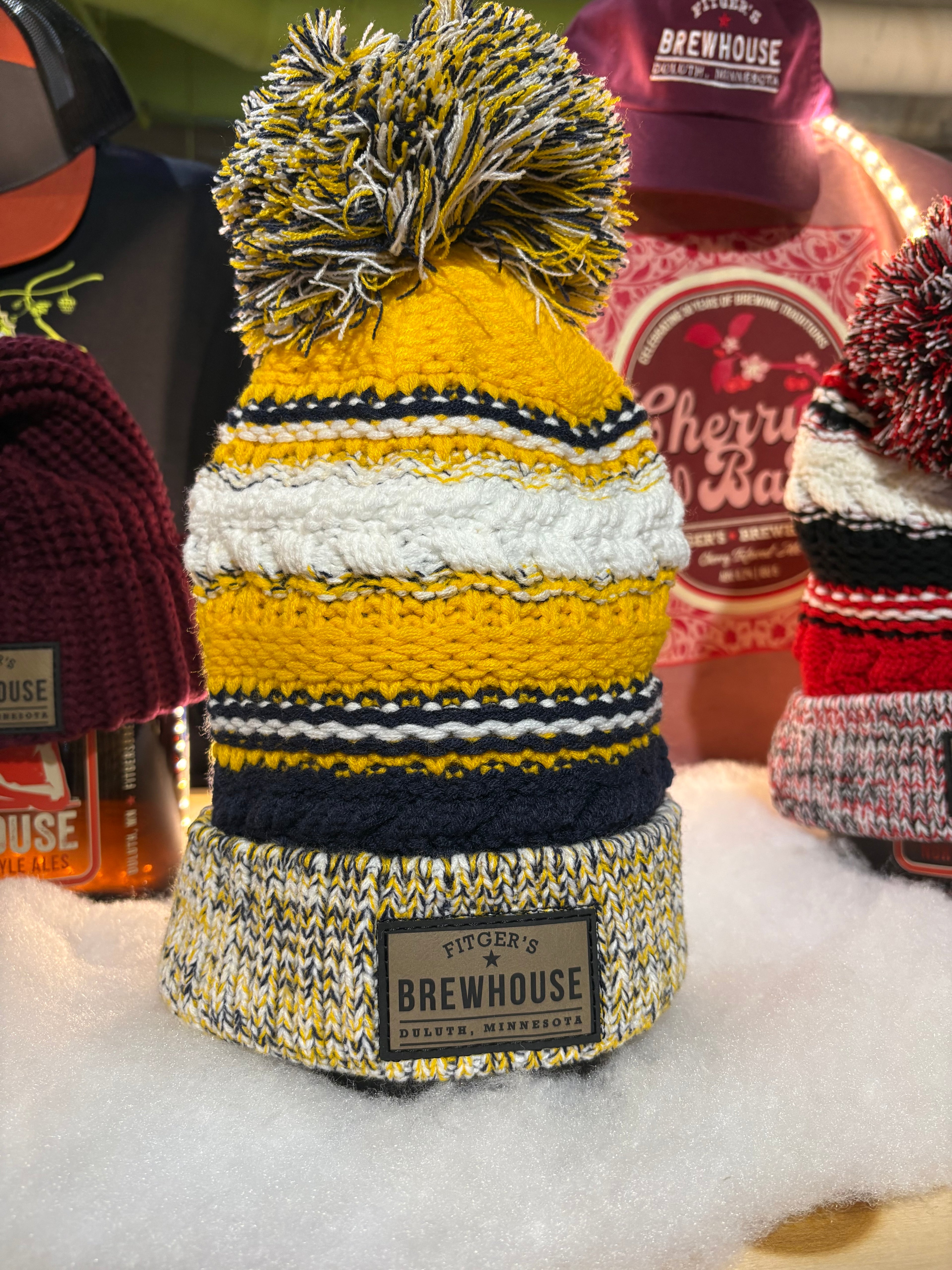 NEW Knit Hat W/Pom multiple colors-yellow main color