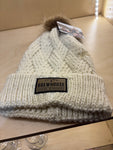 New cream  Knit Hat with pom/leather Fitgers Brewhouse patch