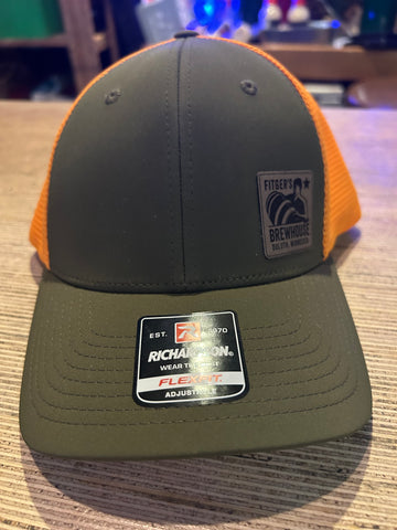 Trucker Hat (olive green front  and orange back)