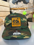 NEW Camo Hat with orange leather patch
