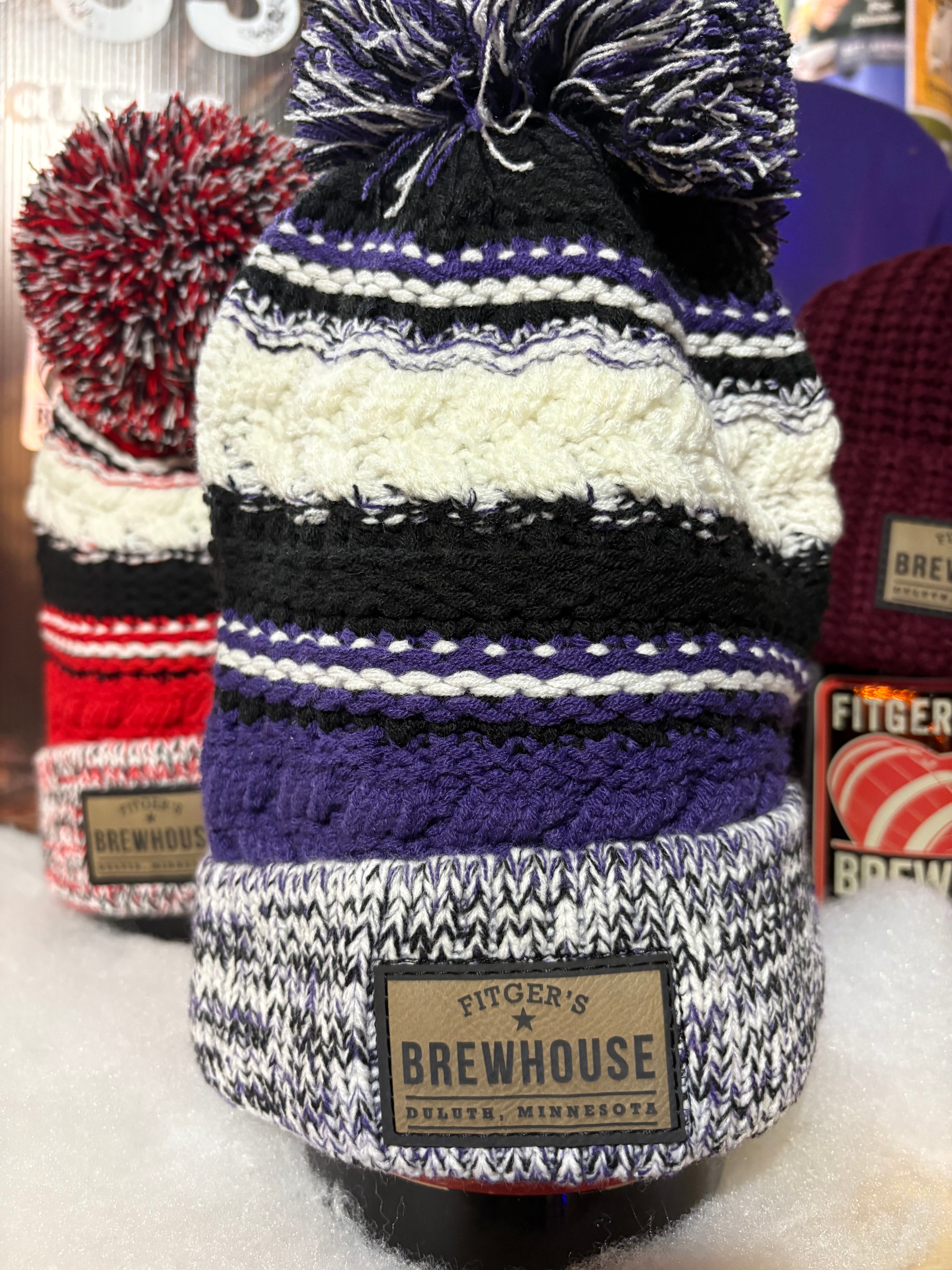 NEW Knit Hat W/Pom multiple colors-purple main color