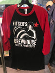 Red 3/4 sleeve and black shirt with Full Kegman logo on the front