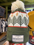 NEW green and white Knit Hat W/Pom and trees
